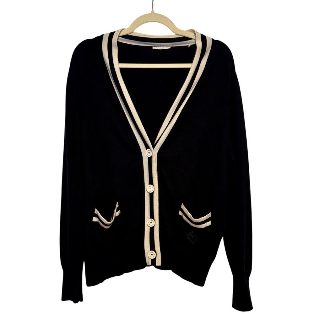 Sandro Paris Black‎ and Cream Wool Cashmere Cardigan Sweater Size Large